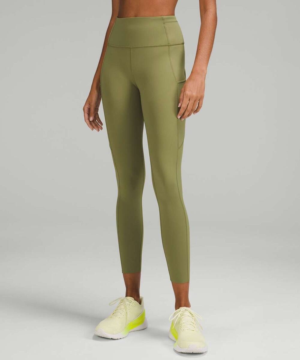 Lululemon Fast Free High Rise Leggings Pockets Olive Green Size 2 Running Gym